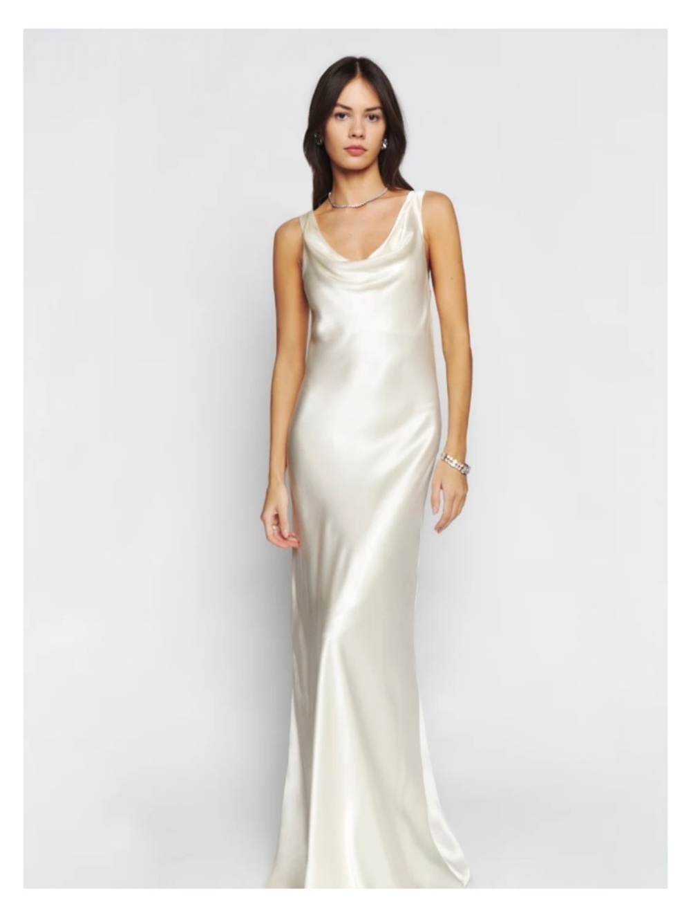 Reformation Satin Cowl-Neck Slip Gown in Ivory - Picture 1 of 6